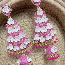 MADDY SPACE Gold-Plated Artificial Stones Studded Teardrop Shaped Jhumkas-11