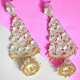 MADDY SPACE Gold-Plated Artificial Stones Studded Teardrop Shaped Jhumkas-13