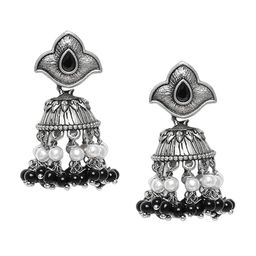 Young & Forever Brass-Plated Oxidised Jhumkas Earrings-31