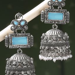 OOMPH Beaded Dome-Shaped Oxidised Jhumkas-31