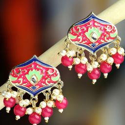 OOMPH Meenakari Floral Drop Earrings-26