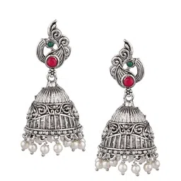 FEMMIBELLA Silver-Toned Geometric Jhumkas Earrings-29