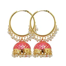 FEMMIBELLA Pink Geometric Jhumkas Earrings-16