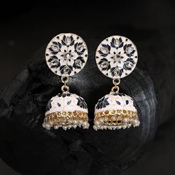 Yellow Chimes White Meenakari Jhumka Earrings-image-14