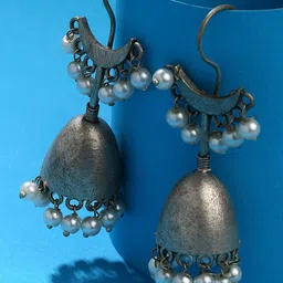 SOHI Silver-Plated Dome Shaped Jhumkas Earrings image 2
