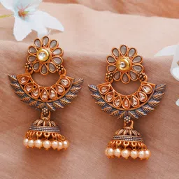 KARATCART Grey & Gold-Plated Classic Jhumkas Earrings-image-31