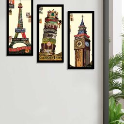 Art Street Set Of 3 Brown & Green Monuments Theme Framed Paintings-31