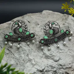 Ozanoo Silver-Plated Peacock Drop Earrings-14