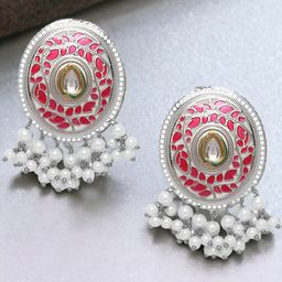 OOMPH Oval Meenakari & Kundan Drop Earrings-23