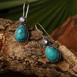 VENI Oxidised Silver Plated Stone Studded Drop Earrings-29