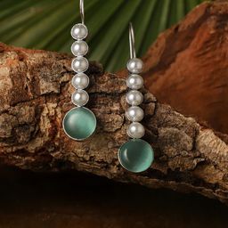 VENI Silver-Plated Stone-Studded Contemporary-Shaped Drop Earrings-53