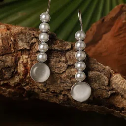 VENI Silver-Plated Contemporary Beaded Oxidised Drop Earrings-56