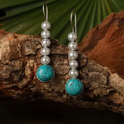 VENI Silver-Plated Beaded Oxidised Drop Earrings-42
