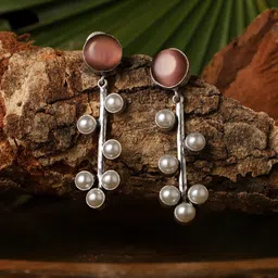 VENI Oxidised Silver Plated American Diamond Studded Drop Earrings-23