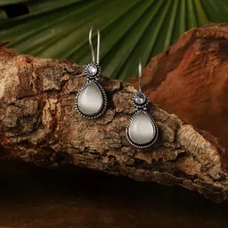 VENI Silver-Plated Contemporary Beaded Oxidised Drop Earrings-image-27