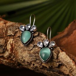 VENI Oxidised Silver Plated Stone Studded Drop Earrings-50