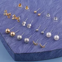 DressBerry Set Of 8 Gold-Toned Classic Studs Earrings-6