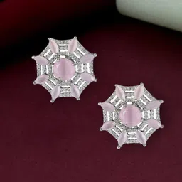 DressBerry Silver-Toned Silver-Plated Classic Studs Earrings-image-60