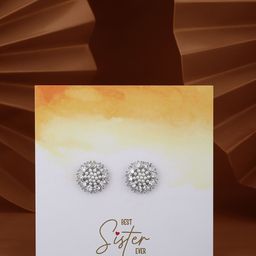 Carlton London Rhodium-Plated Circular Studs Earrings-24