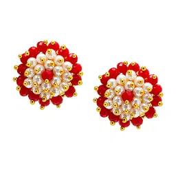 Shining Jewel - By Shivansh White & Red Circular Studs Earrings-picture-22