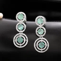 Silvermerc Designs Silver Plated American Dimond Studded Circular Drop Earrings-image-86