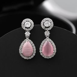 Silvermerc Designs Silver Plated American Dimond Studded Circular Drop Earrings-18