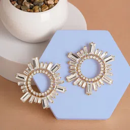 AQUASTREET Gold-Plated Artificial Stones-Studded Geometric Studs Earrings-17