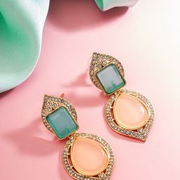 aadita Gold-Plated Geometric Stone Studded Drop Earrings-10