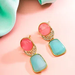 aadita Gold-Plated Geometric Stone Studded Drop Earrings-44