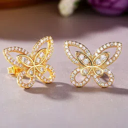 Designs & You Gold Plated American Diamond Studded Butterfly Shaped Studs Earrings-10