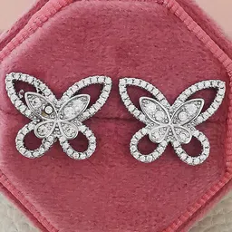 Designs & You Silver-Plated Cubic Zirconia-Studded Butterfly Shaped Studs Earrings-53