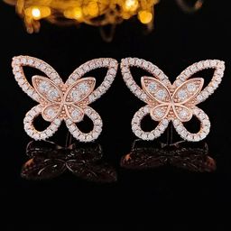 Jewels Galaxy Rose Gold Plated American Diamond Studded Butterfly Shaped Studs Earrings-21