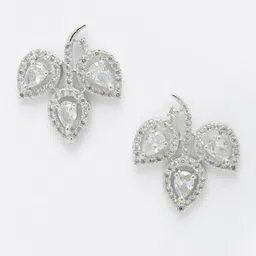 DressBerry Silver-Toned & White Rhodium-Plated American Diamond Leaf Shaped Studs Earrings-13