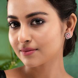 Saraf RS Jewellery Pink Floral Rose Gold-Plated Studs Earrings-image-24