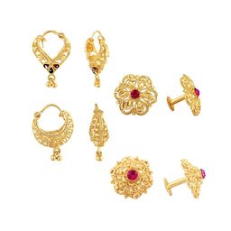 Vighnaharta Set of 4 Gold-Plated Cubic Zirconia Studded Floral Stud & Hoop Earrings-15