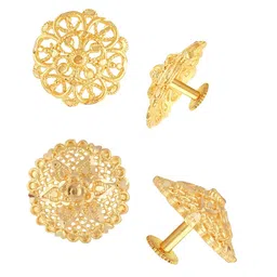 Vighnaharta Set of 2 Gold-Plated Floral Studs Earrings-image-98