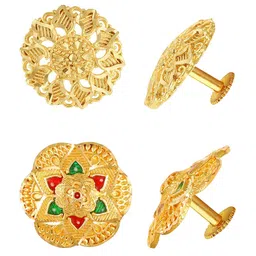 Vighnaharta Set Of 2 Gold-Plated Floral Studs Earrings-image-97