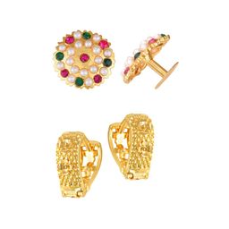 Vighnaharta Brass Cubic Zirconia Gold-Plated Floral Studs Earrings-image-94