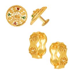 Vighnaharta Set Of 2 Gold Plated Floral Studs-image-96