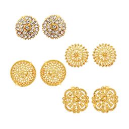 Vighnaharta Set Of 4 Gold Plated Cubic Zirconia Floral Studs-6