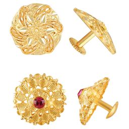 Vighnaharta Set Of 2 Gold-Plated Cubic Zirconia-Studded Brass Floral Studs Earrings-10