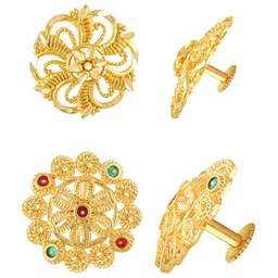 Vighnaharta Set of 2 Gold-Plated Floral Studs Earrings-image-87