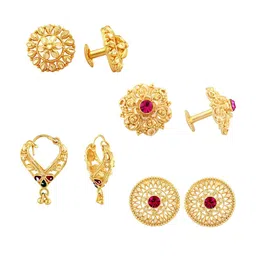 Vighnaharta Set of 4 Gold-Plated Cubic Zirconia Stone Studded Studs & Hoop Earrings-94