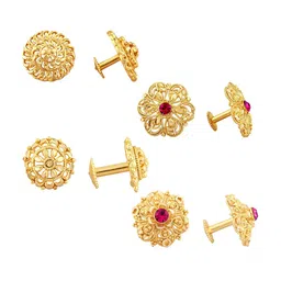 Vighnaharta Set of 4 Gold-Plated Floral Shaped Cubic Zirconia Stone Studded Studs Earrings-99