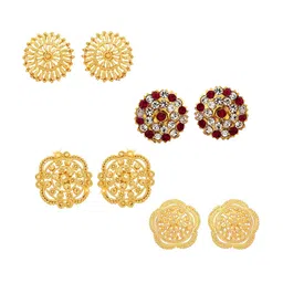 Vighnaharta Pack Of 4 Floral Gold-Plated Studs Earrings-image-52