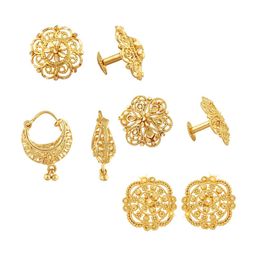 Vighnaharta Set of 4 Gold-Plated Floral Stud & Hoop Earrings-94