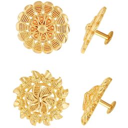 Vighnaharta Set Of 2 Gold-Plated Brass Floral Studs Earrings-picture-11