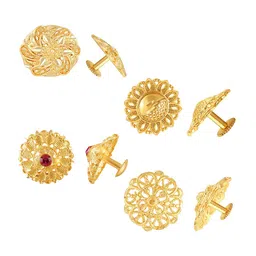 Vighnaharta Pack Of 4 Floral Gold-Plated Studs Earrings-image-53