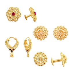 Vighnaharta Set Of 4 Floral Gold-Plated Studs Earrings-48