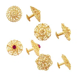 Vighnaharta Set of 4 Gold-Plated Cubic Zirconia Studded Floral Stud Earrings-99
